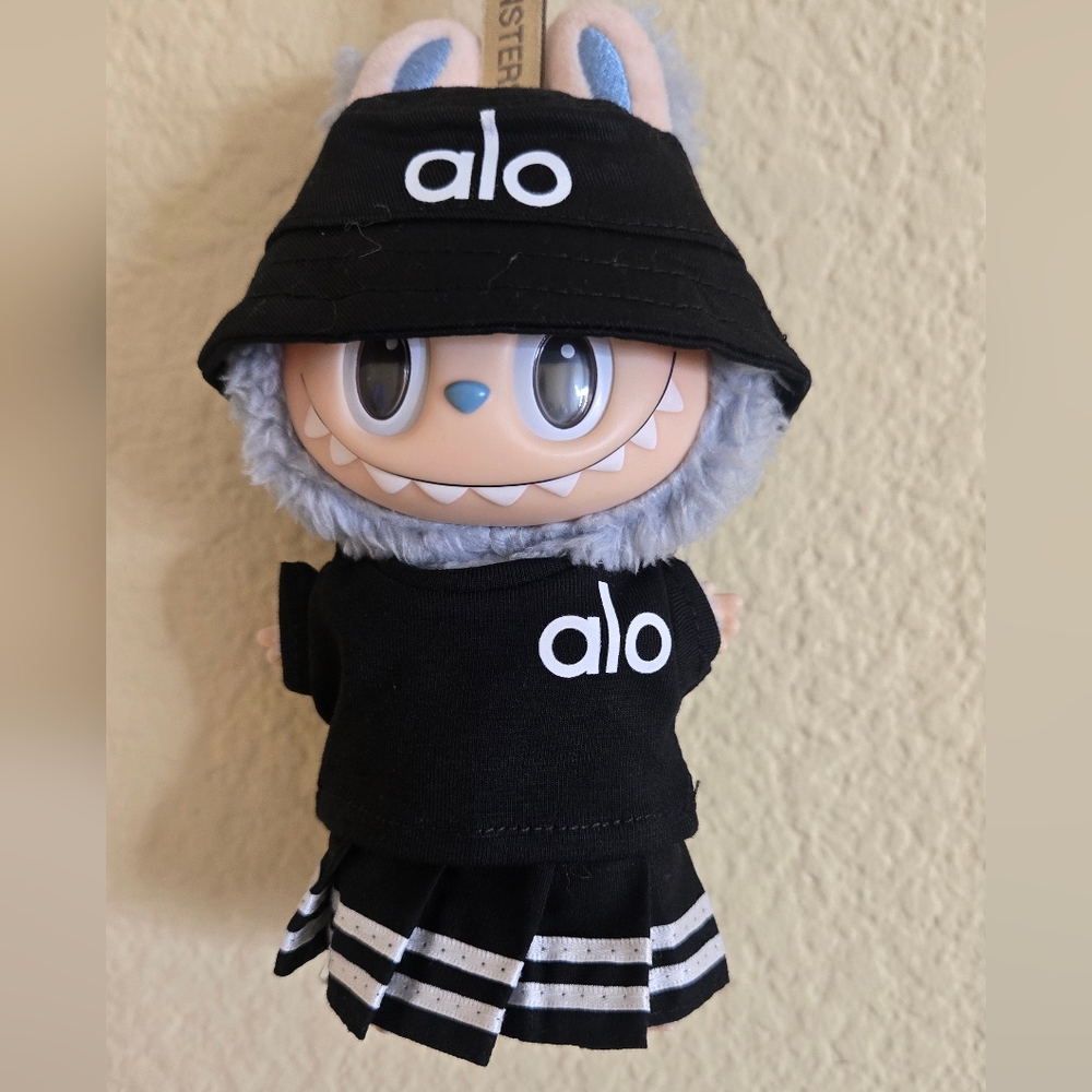 Labubu Clothes-Black Bucket Hat With Matching Shirt & Skirt-Labubu Not Included